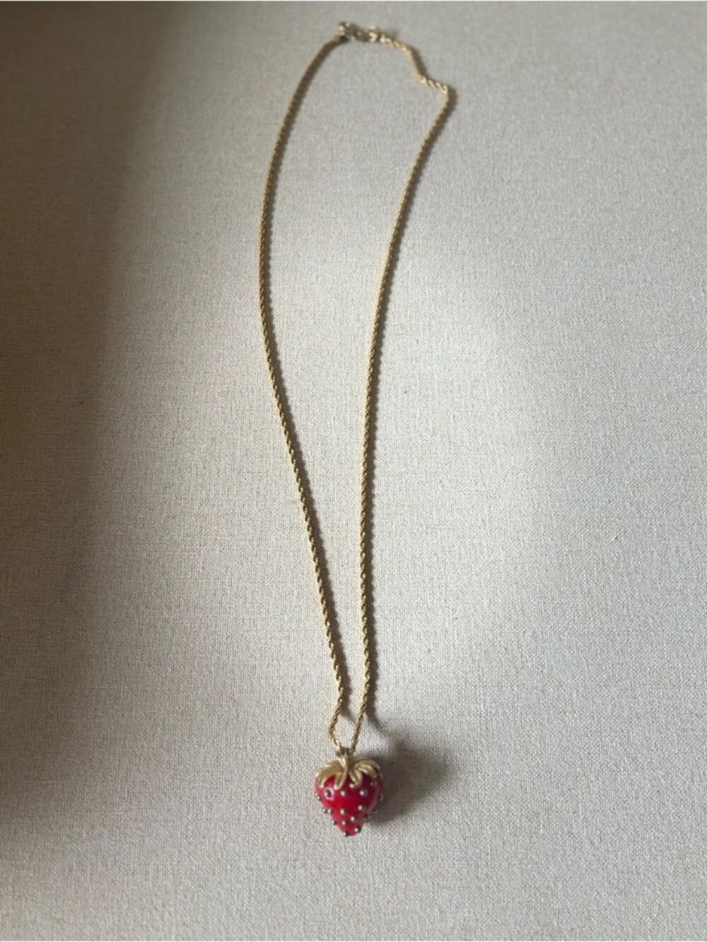 Kenneth Jay Lane Gold-Tone Chain with Red Strawberry Pendant - Picture 6 of 7